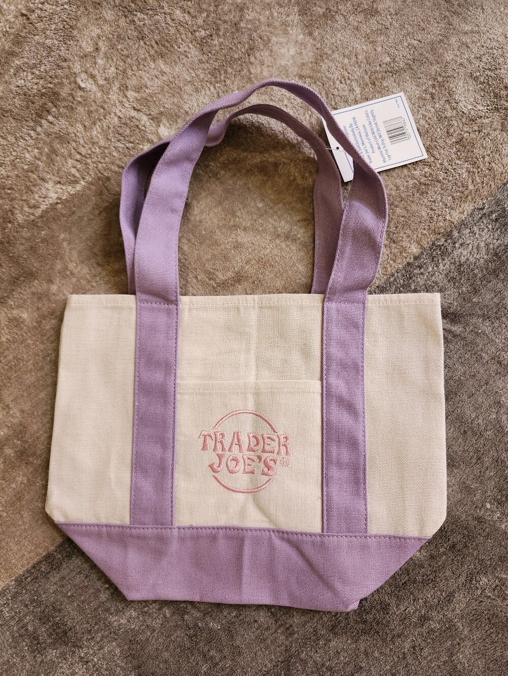 Trader Joes Lavender-Trim Canvas Tote Bag